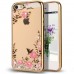 iPhone SE 5 5s - Secret Garden Floral and Butterfly Bling Rhinestone Electroplated Clear Soft TPU Protective Phone Cover Case - Gold and Pink Flower